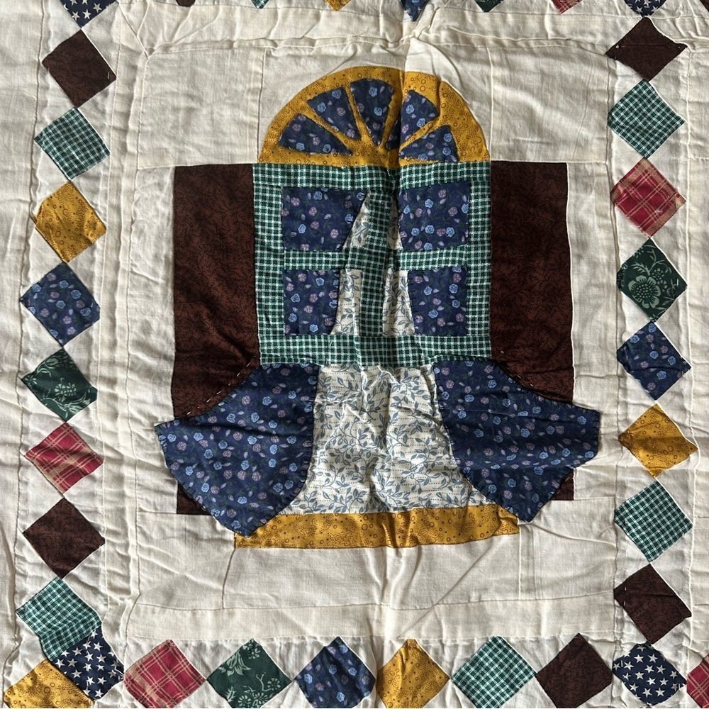 Vintage Cotton Small Patchwork Quilt Village Home Cozy Vibe - Picture 7 of 11